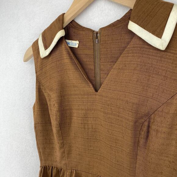 BONWIT TELLER Dress S Brenner Couture Canvas Midi Shift Brown Vintage - Picture 7 of 16